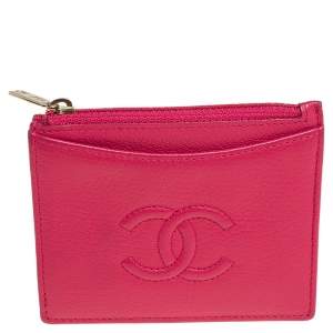 Chanel Pink Leather Timeless Zip Card Holder
