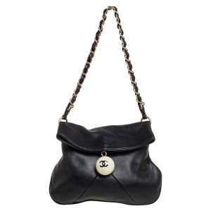 Pre Owned Chanel Black Leather Cue Ball Foldover Bag