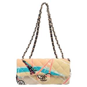 Pre Owned Chanel Multicolor Eiffel Tower Print Quilted Canvas Small Flap Bag