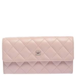 Chanel Light Pink Quilted Leather CC Flap Continental Wallet