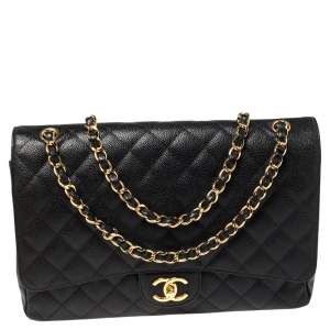 مملوكة مسبقًا Chanel Black Quilted Caviar Leather Maxi Classic Double Flap Bag