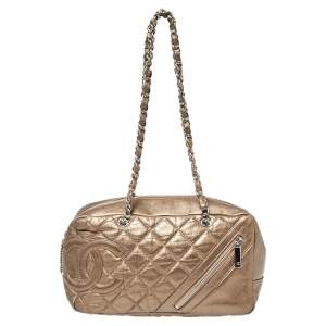 Pre Owned Chanel Metallic Quilted Leather Cambon Chain Bowler Bag