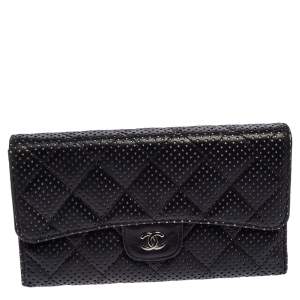 Chanel Black Quilted Perforated Leather Continental Wallet