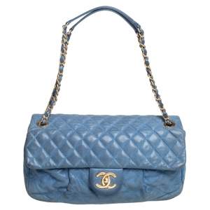 Pre Owned Chanel Metallic Blue Quilted Leather Chic Quilt Flap Bag