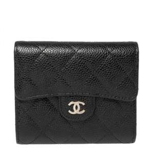 Chanel Black Quilted Caviar Leather Classic Trifold Flap Wallet