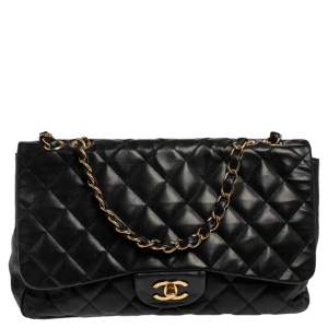 مملوكة مسبقًا Chanel Black Quilted Lambskin Leather Jumbo Classic Single Flap Bag