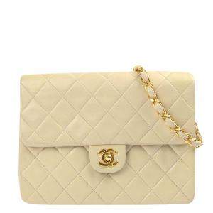 Chanel Beige Lambskin Leather Single Flap Bag