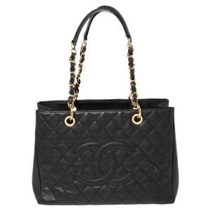 Pre Owned Chanel Black Quilted Caviar Leather Grand Shopping Tote