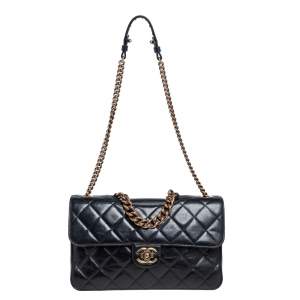 Chanel Black Quilted Leather Chain Handle Flap Bag