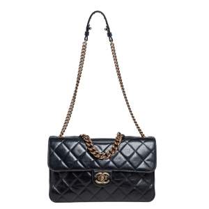 Pre Owned Chanel Black Quilted Leather Chain Handle Flap Bag