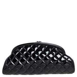Pre Owned Chanel Black Quilted Patent Leather Timeless Clutch