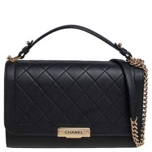 Pre Owned Chanel Black Leather Large Label Click Flap Bag