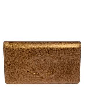 Chanel Bronze Caviar Leather CC Bifold Long Wallet