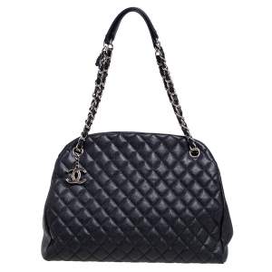 Pre Owned Chanel Black Quilted Caviar Leather Medium Just Mademoiselle Bowler Bag