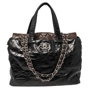 Pre Owned Chanel Black/Brown Quilted Iridescent Leather And Aged Leather Portobello Tote 