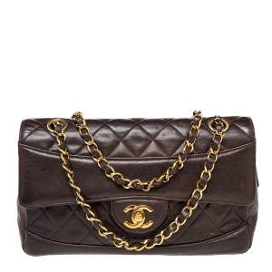 مملوكة مسبقًا حقيبة كتف شانيل CC جلد بني بقلاب