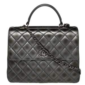 Chanel Grey Quilted Leather Small Kelly Top Handle Bag