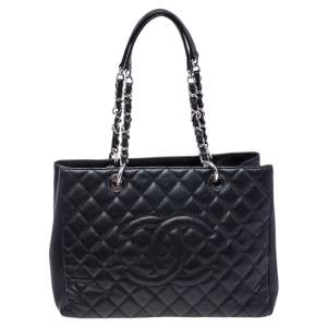مملوكة مسبقًا Chanel Black Quilted Caviar Leather Grand Shopping Tote