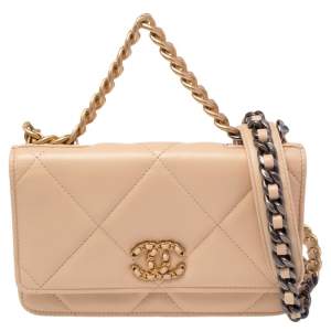 Chanel Beige Quilted Lambskin Leather 19 Wallet on Chain