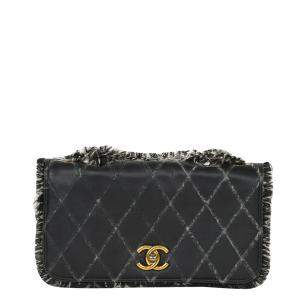 Pre Owned Chanel Black Lambskin Leather Flap Bag