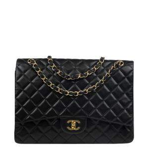 Chanel Black Lambskin  Leather Jumbo Classic Flap Bag