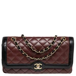 مملوكة مسبقًا حقيبة شانيل داي جلد مبطن لونين عنابي/أسود ذات قلاب