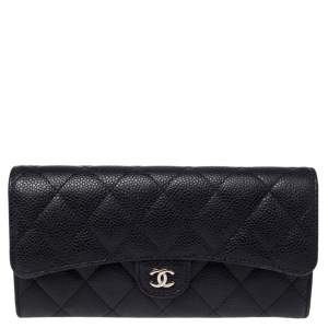 Chanel Black Quilted Caviar Leather Classic Flap Wallet