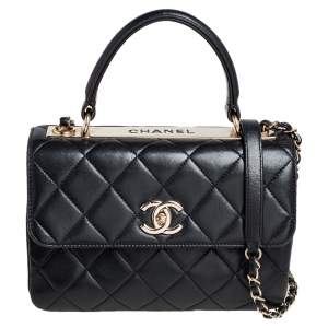 Pre Owned Chanel Black Quilted Lambskin Leather Small Trendy CC Flap Top Handle Bag