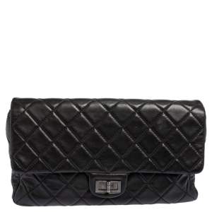 Pre Owned Chanel Black Quilted Leather Reissue Double Sided Flap Clutch