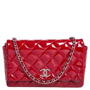 Chanel Red Quilted Patent Leather CC Wallet on Chain