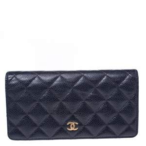 Chanel Purple Quilted Caviar Leather L Yen Continental Wallet