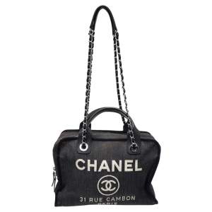 Pre Owned Chanel Blue Denim Deauville Bowling Bag