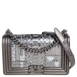 مملوكة مسبقًا Chanel Metallic Python and Leather Medium Embellished Boy Flap Bag