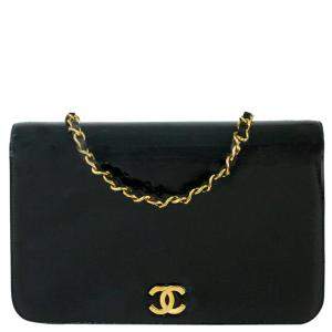 Pre Owned Chanel Black Patent Leather Vintage Flap Bag
