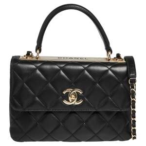 Pre Owned Chanel Black Quilted Leather Small Trendy CC Flap Top Handle Bag