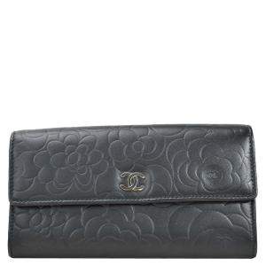 Chanel Black Leather Camellia Wallet
