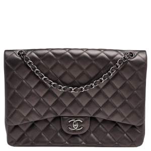 مملوكة مسبقًا Chanel Metallic Grey Quilted Leather Maxi Classic Single Flap Bag
