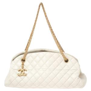 Pre Owned Chanel White Quilted Leather Just Mademoiselle Bowling Bag