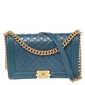 مملوكة مسبقًا Chanel Blue Quilted Leather New Medium Boy Flap Bag