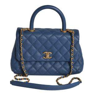 Chanel Blue Caviar Leather Coco Top Handle Small Bag