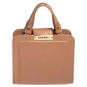 Chanel Beige Quilted Leather Label Click Tote
