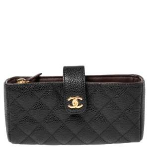 Pre Owned Chanel Black Quilted Caviar Leather CC Phone Pouch