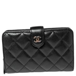 Chanel Black Quilted Caviar Leather L-Zip Pocket Wallet
