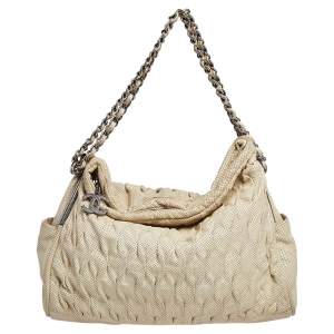 Pre Owned Chanel Cream Perforated Pleated Leather Chain Shoulder Bag