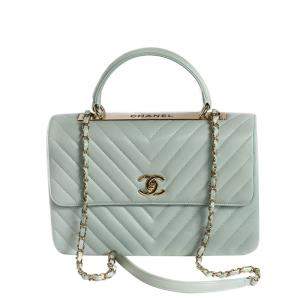 Pre Owned Chanel Blue Leather Chevron Trendy CC Flap Bag