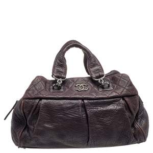 Pre Owned Chanel Purple Pleated Leather Doctors Bag