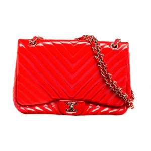 مملوكة مسبقًا Chanel Orange Chevron Patent Leather Jumbo Classic Single Flap Bag