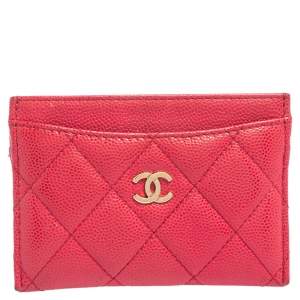 Chanel Pink Quilted Caviar Leather Classic Card Holder