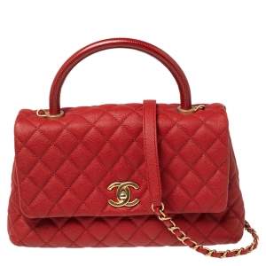 Chanel Red Lizard Embossed and Caviar Leather Small Coco Top Handle Bag