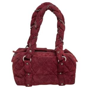 Chanel Burgundy Quilted Suede Lady Braid Satchel